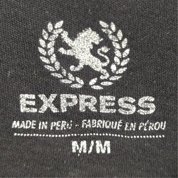 Express Men’s M Black Graphic V-Neck T-Shirt 100% Peruvian Cotton Valor Print - Picture 3 of 5